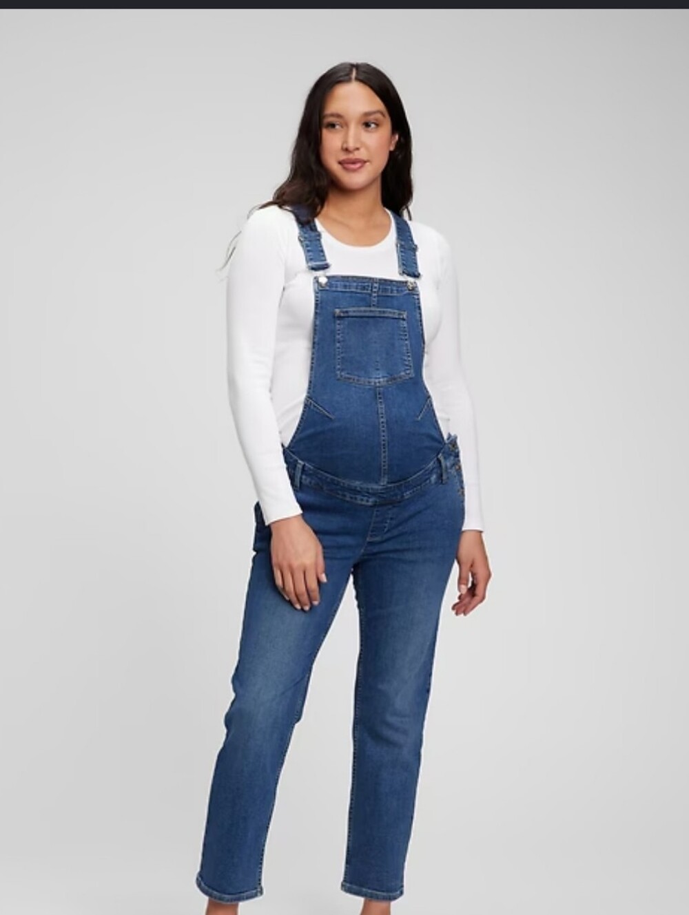 GAP Maternity Light Blue Denim Bib Overalls.
